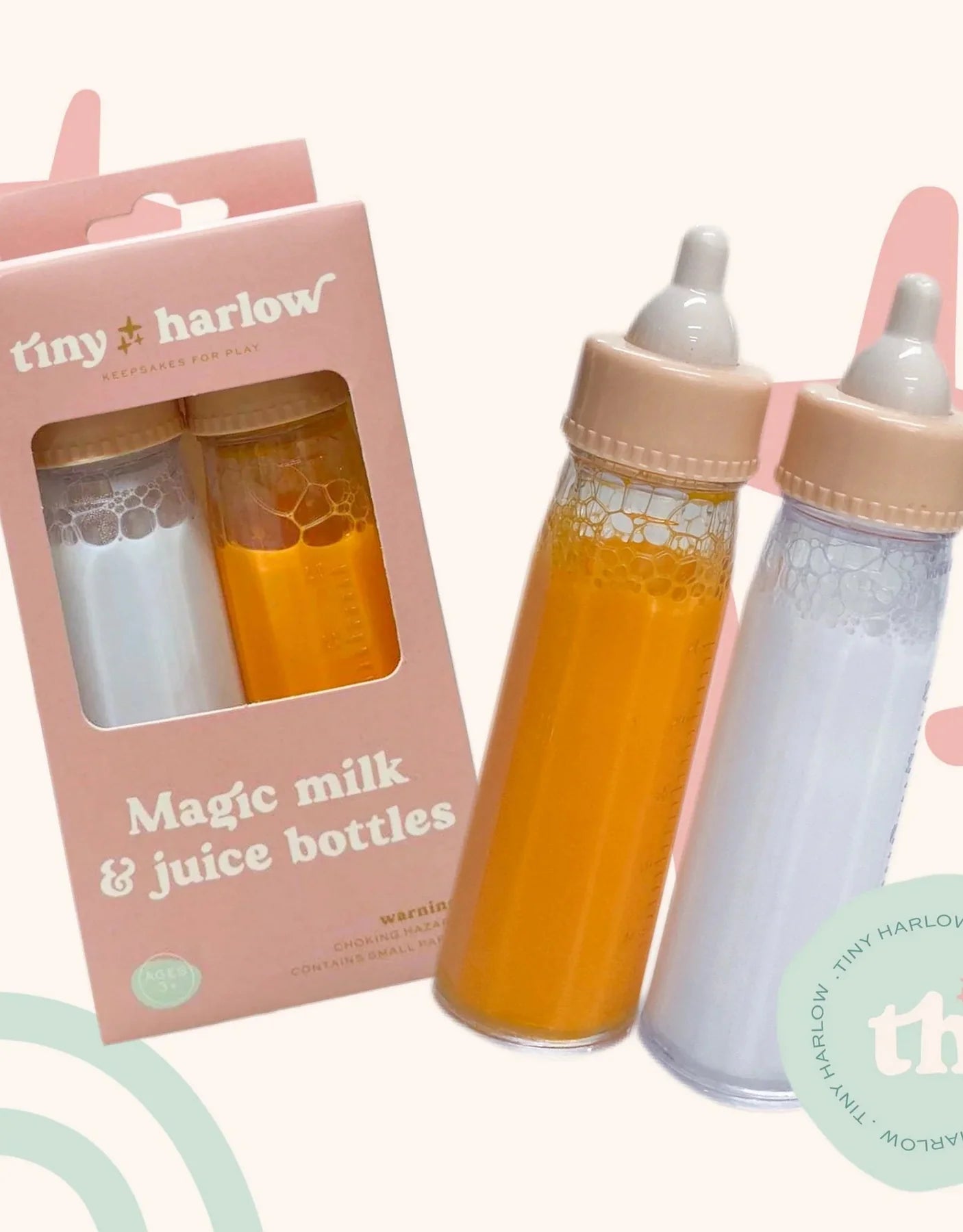 Ensemble de lait et jus en bouteille pour poupée Tiny Harlow