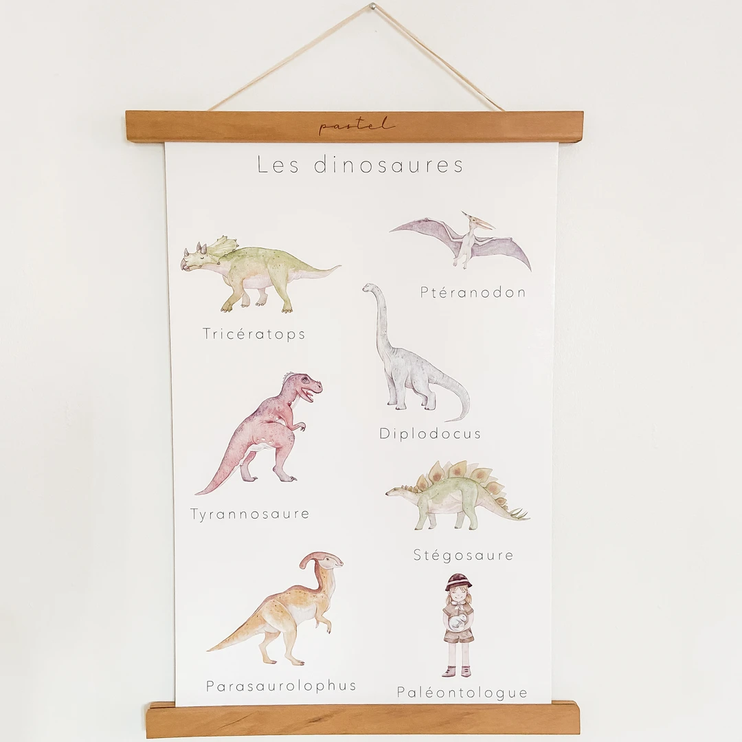 Affiche éducative et décorative Pastel Ludique - Dinosaures