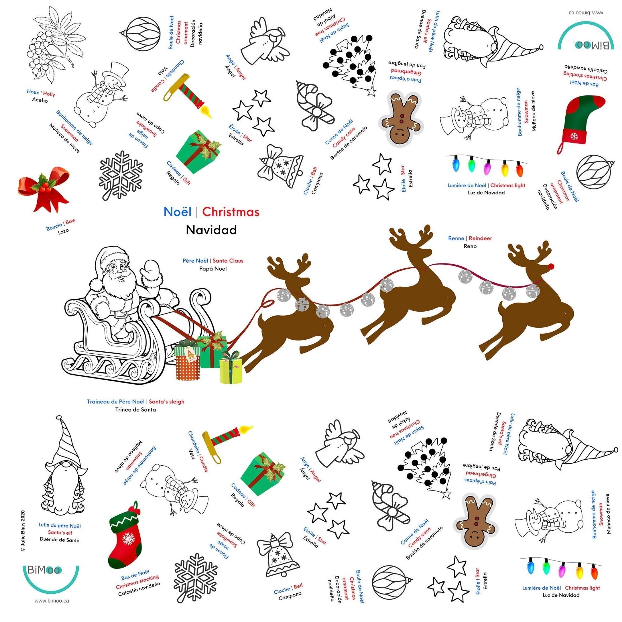 Nappe multilingue à colorier Bimoo - Noël